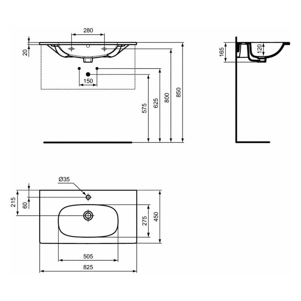 Lavoar 80 cm TESI pentru montaj pe mobilier negru mat Ideal Standard [6]