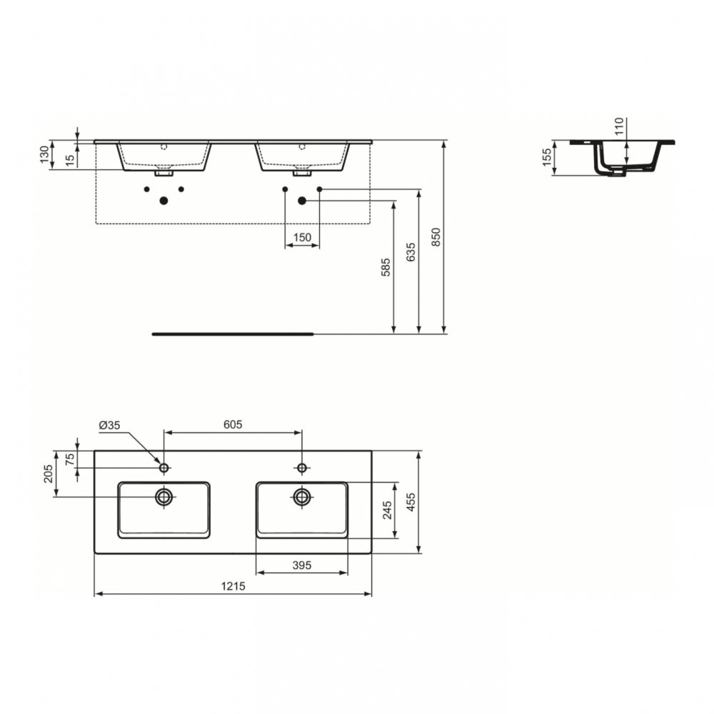 Lavoar dublu TEMPO 1200 mm incastrat Ideal Standard [3]