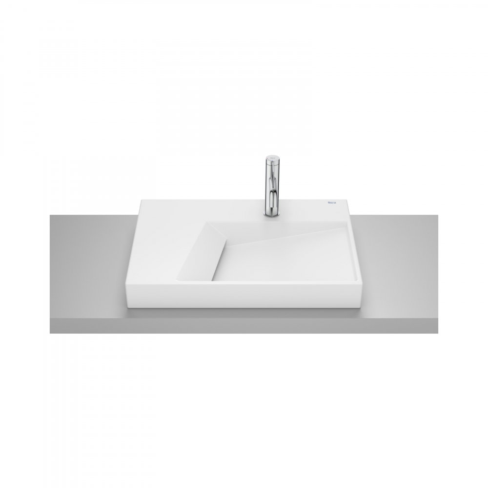 Lavoar pe blat din portelan cu orificiu pentru baterie Geometric Horizon 60 cm alb mat Roca [1]