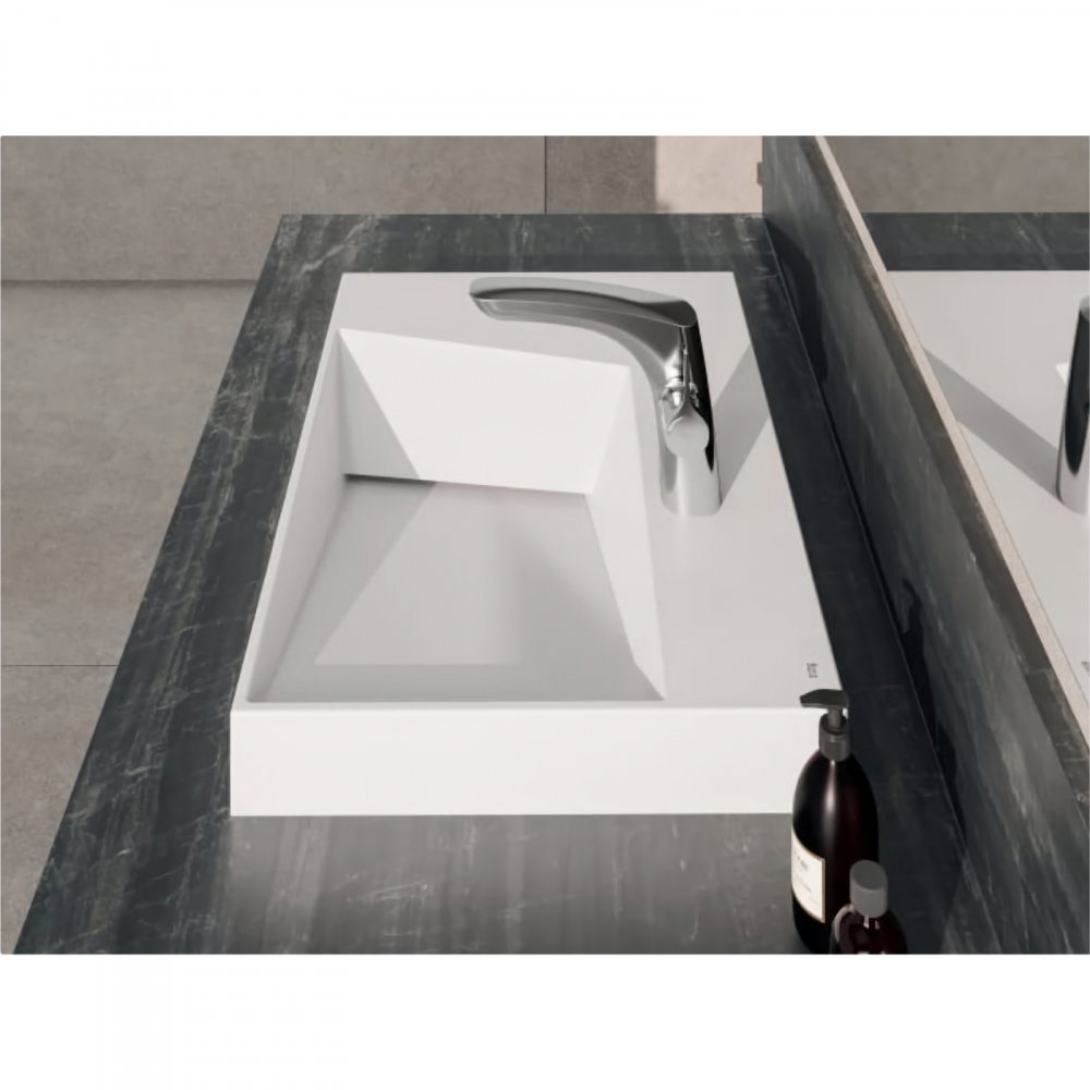 Lavoar pe blat din portelan cu orificiu pentru baterie Geometric Horizon 60 cm alb Roca [2]