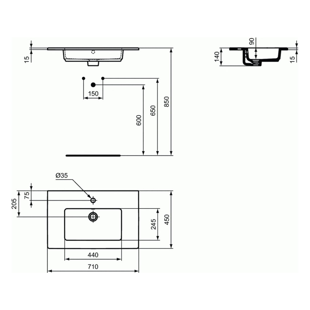Lavoar TEMPO 71 cm incastrat Ideal Standard [3]