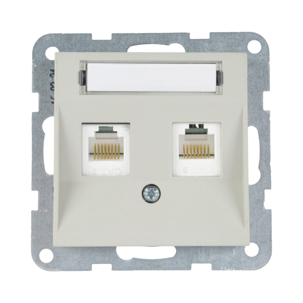 Mecanism priza 2xCAT5e cu eticheta Karre Plus 55 Soft Touch Sandstone [1]