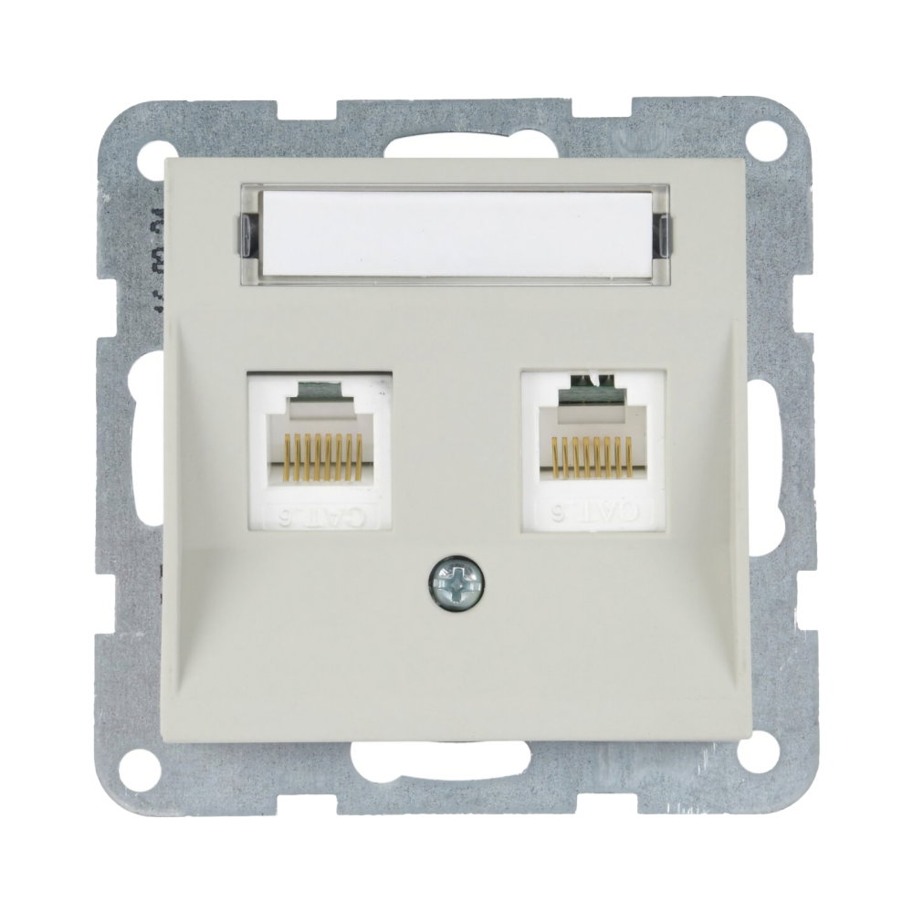 Mecanism priza 2xCAT6 cu eticheta Karre Plus 55 Soft Touch Sandstone [1]