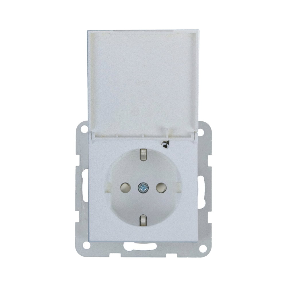 Mecanism priza Schuko cu capac, protectie pentru copii si sistem Quick Connect Karre Plus 55 Silver [1]