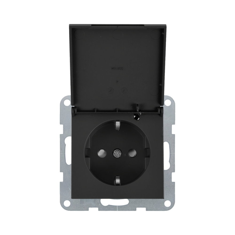 Mecanism priza Schuko cu capac, protectie pentru copii si sistem Quick Connect Karre Plus 55 Fumuriu [1]