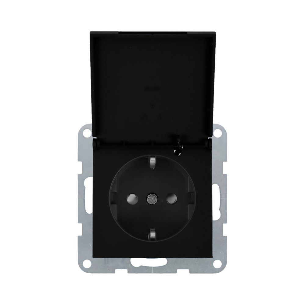 Mecanism priza Schuko cu capac, protectie pentru copii si sistem Quick Connect Karre Plus 55 Negru [1]