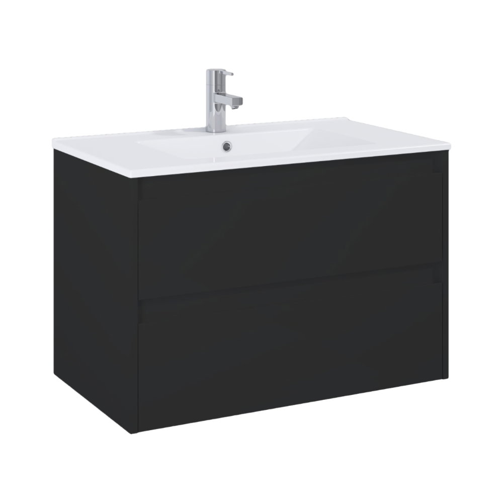 Mobilier baie cu doua sertare si lavoar, negru mat 80 cm Claudia Roca [1]