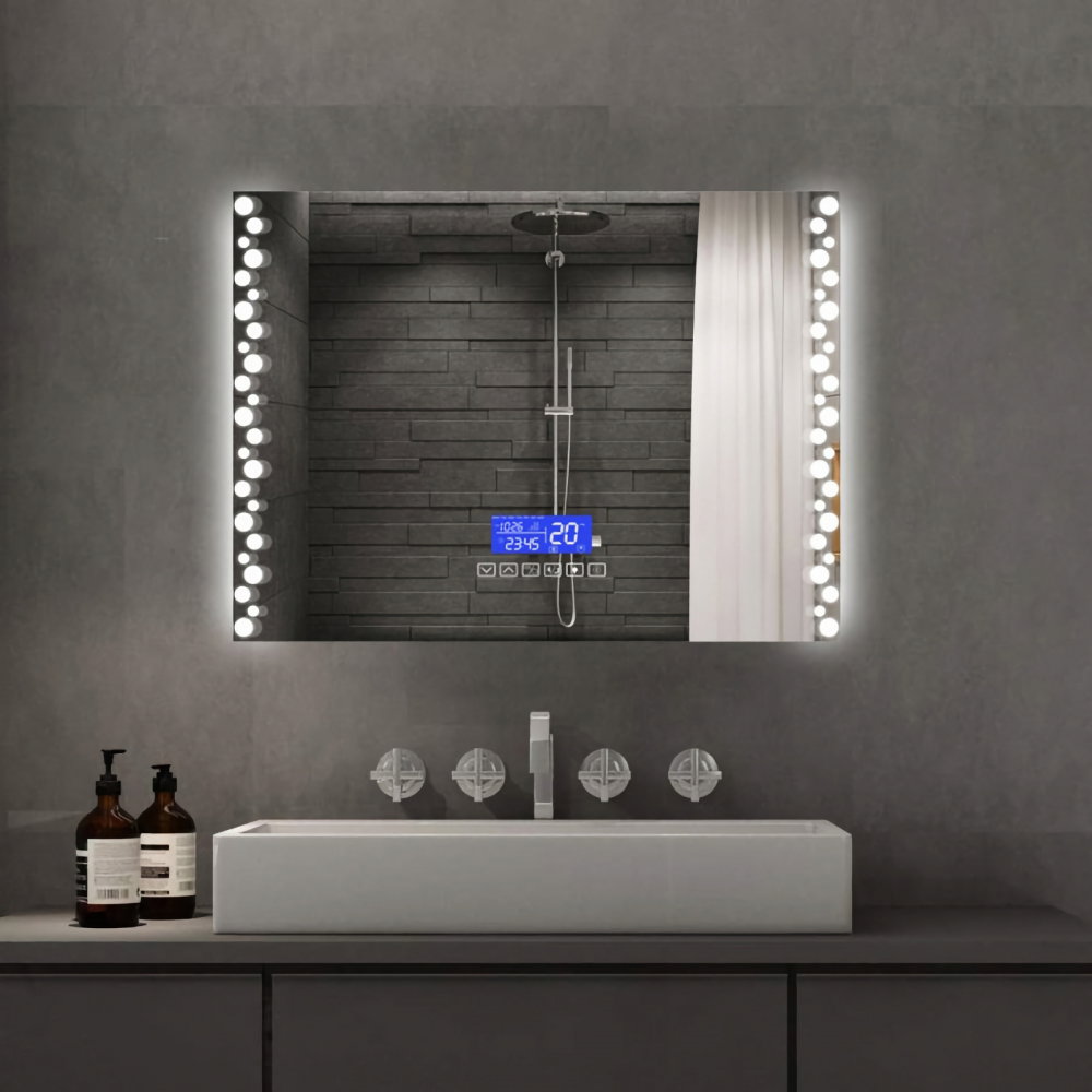 Oglina de baie Atlantis, iluminare led 3 culori, 60 x 80 cm, functie dezaburire, intrerupator touch si ceas Belform [2]
