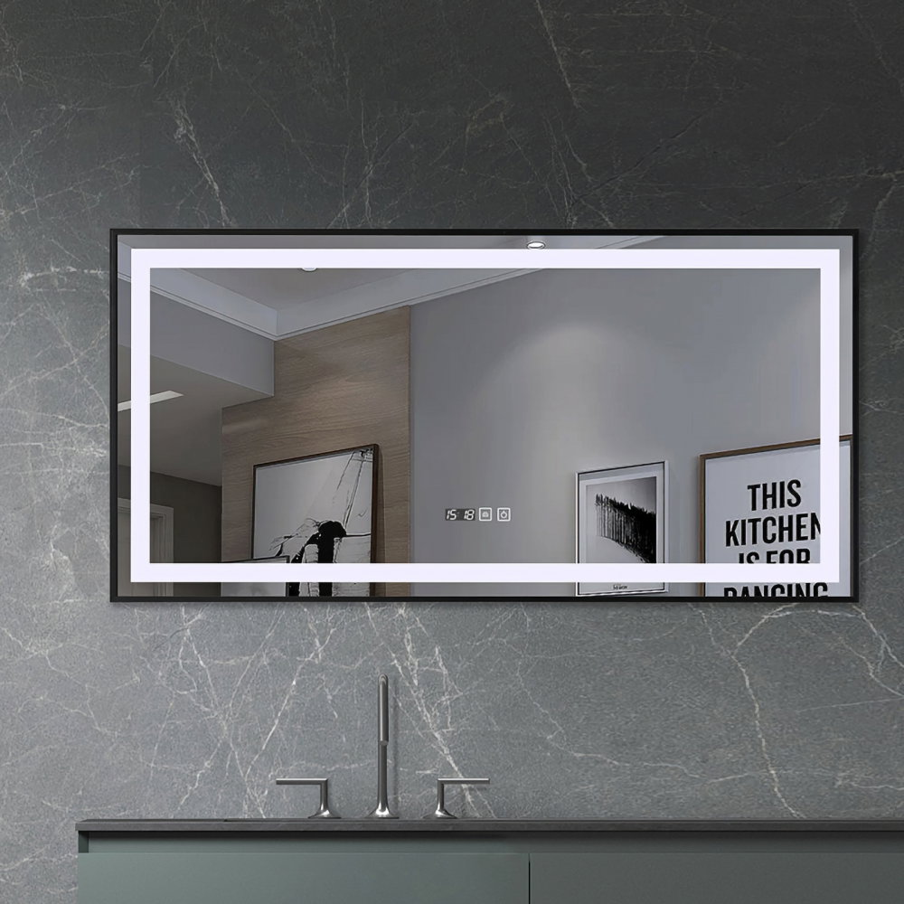 Oglinda de baie Infinty, iluminare led 3 culori, 120 x 60 cm, rama aluminiu neagra, functie dezaburire si ceas Belform [3]