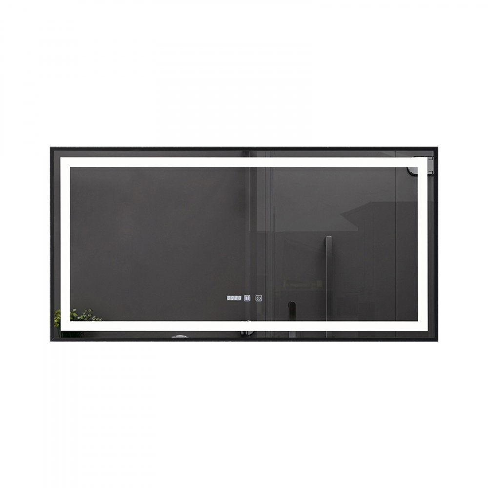 Oglinda de baie Infinty, iluminare led 3 culori, 120 x 60 cm, rama aluminiu neagra, functie dezaburire si ceas Belform [1]