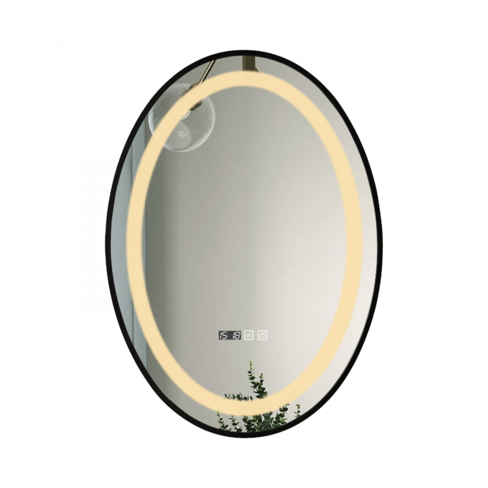 Oglinda de baie Infinty, iluminare led 3 culori, 50 x 70 cm, rama aluminiu neagra, functie dezaburire si ceas Belform [1]