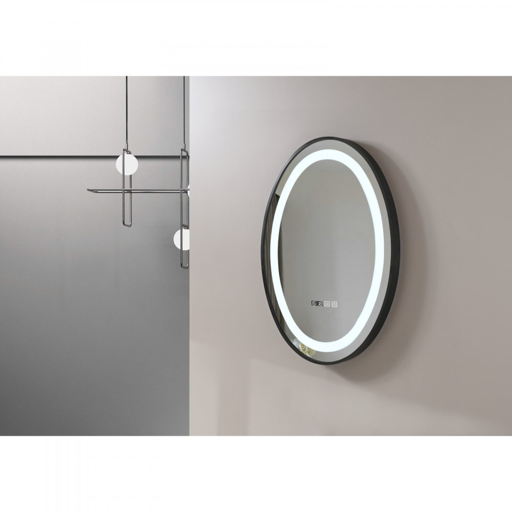 Oglinda de baie Infinty, iluminare led 3 culori, 50 x 70 cm, rama aluminiu neagra, functie dezaburire si ceas Belform [5]
