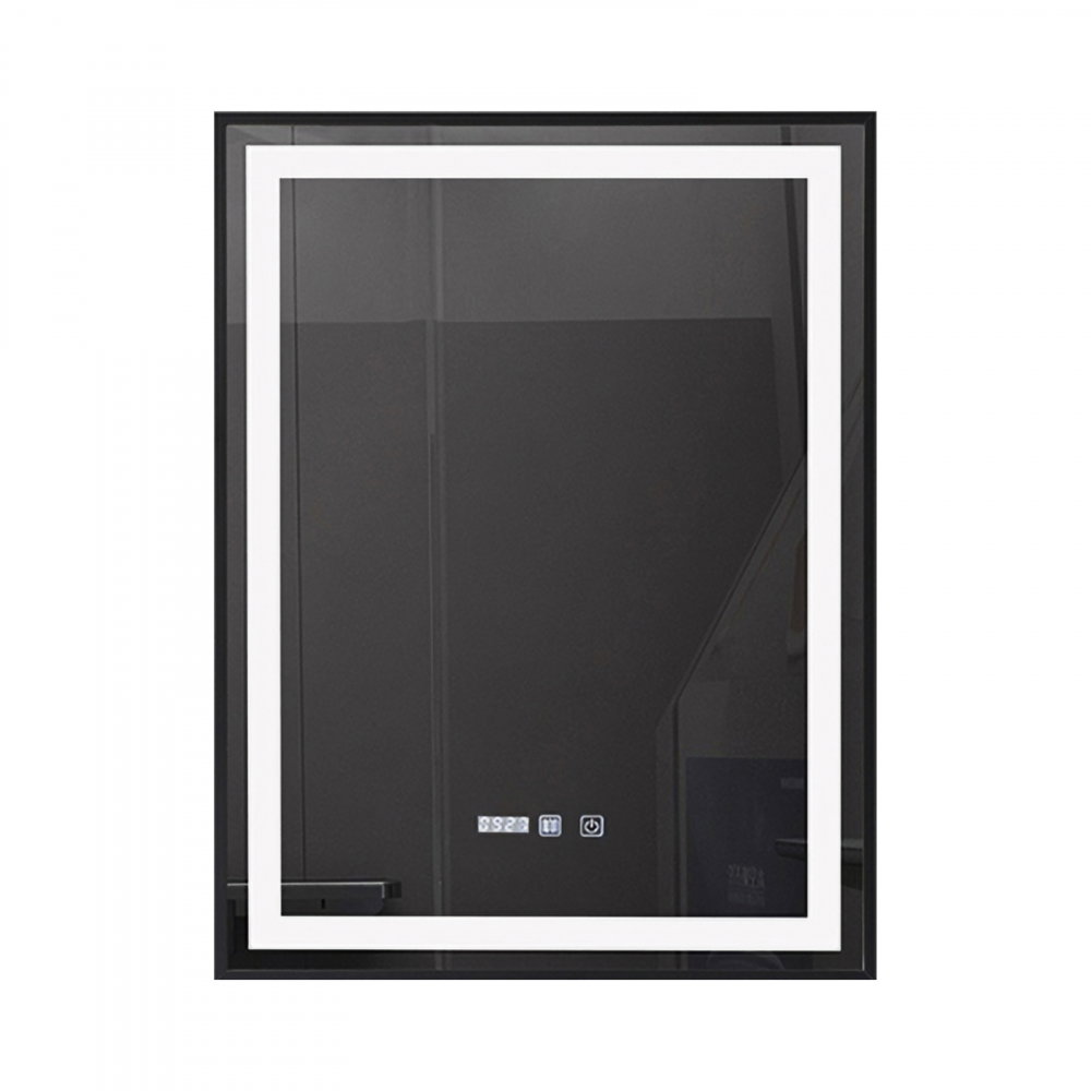 Oglinda de baie Infinty, iluminare led 3 culori, 60 x 80 cm, rama aluminiu neagra, functie dezaburire si ceas Belform [1]