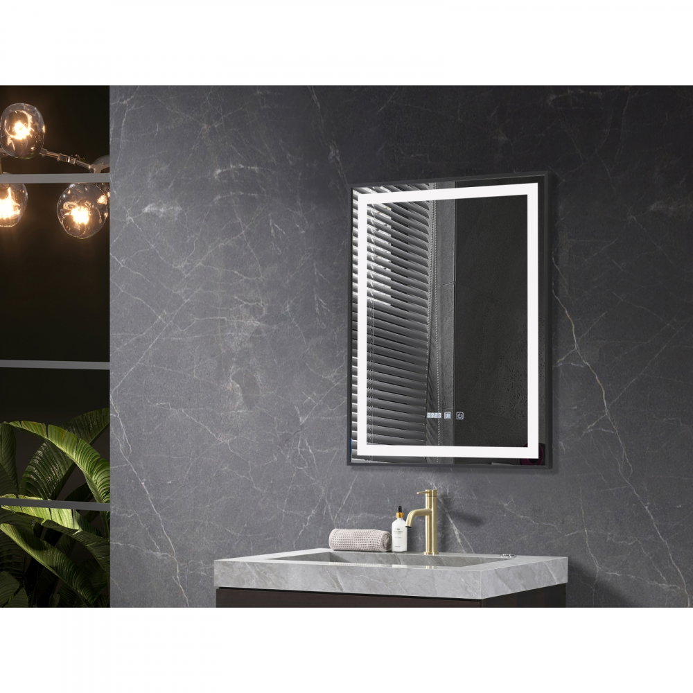 Oglinda de baie Infinty, iluminare led 3 culori, 60 x 80 cm, rama aluminiu neagra, functie dezaburire si ceas Belform [5]