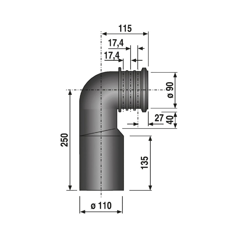 Racord WC rigid, cot la 90 grade, DN 90 / DN100 Sanit Roca [2]