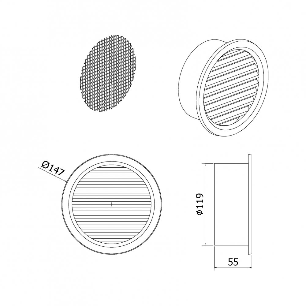 Rama aerisire rotunda cu plasa din plastic D120 mm [2]
