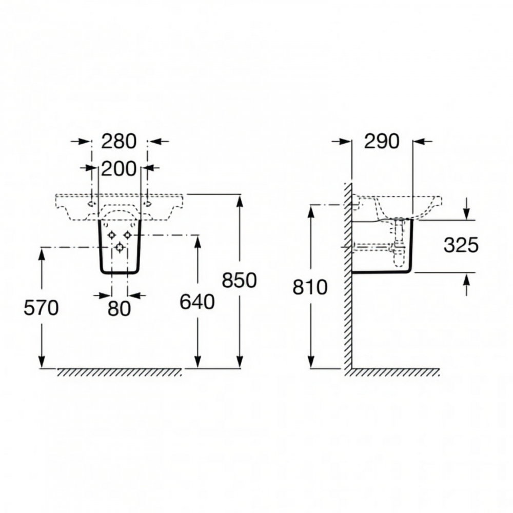 Semi-piedestal din portelan pentru lavoar Debba 200 x 290 x 325 mm Roca [2]