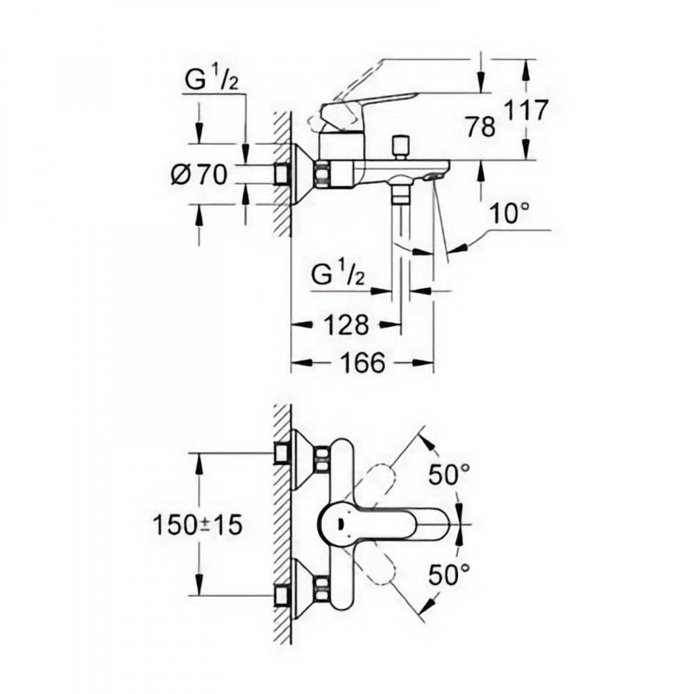 Set baterii Bau Edge cada MONO cu bara 600 MM, lavoar, cada si set dus Tempesta 100 GROHE [4]