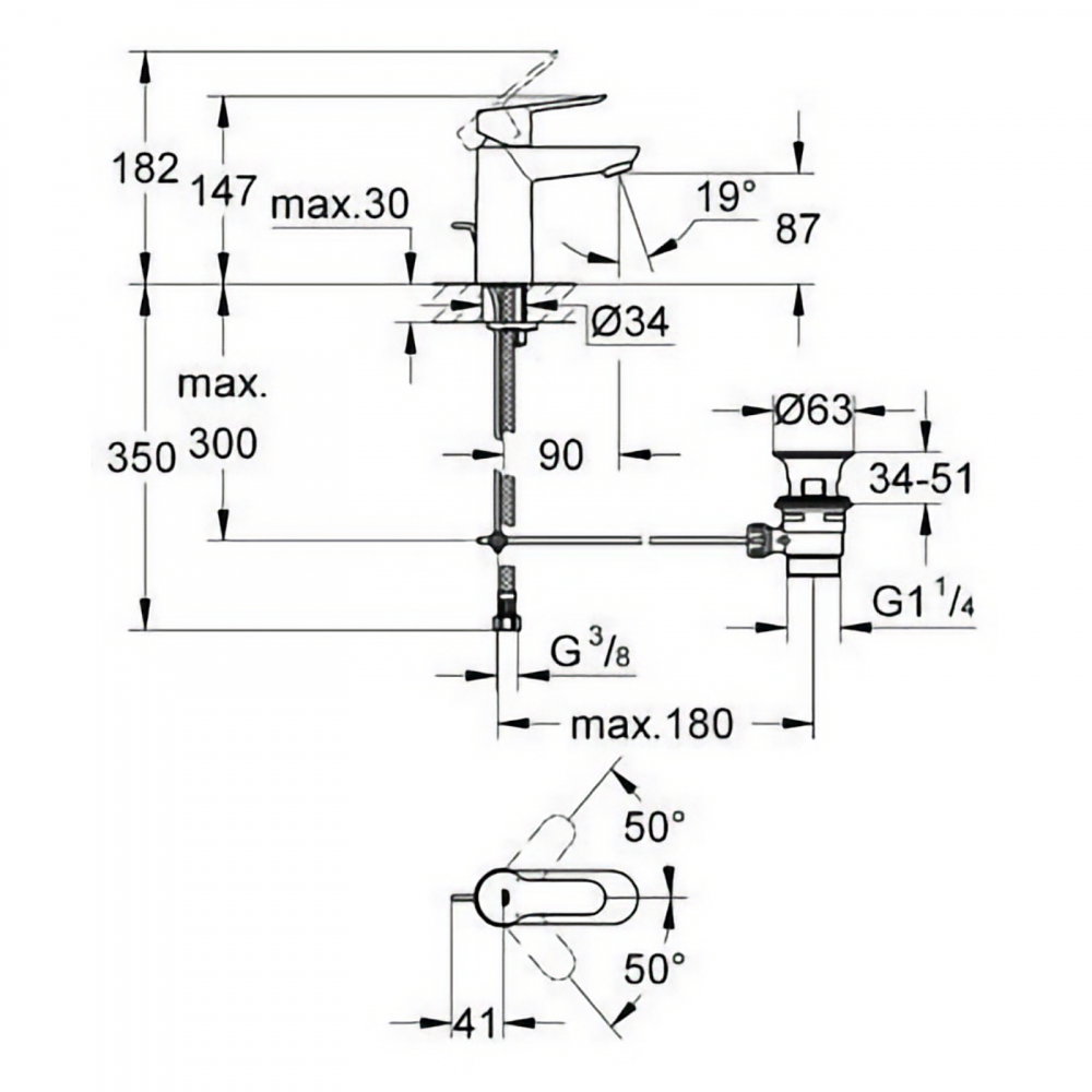 Set baterii Bau Edge cada MONO cu bara 600 MM, lavoar, cada si set dus Tempesta 100 GROHE [3]
