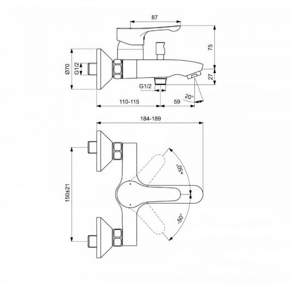 Set baterii baie Ideal Standard Alpha 3 in 1 crom BC486AA BC654AA B1489AA [4]