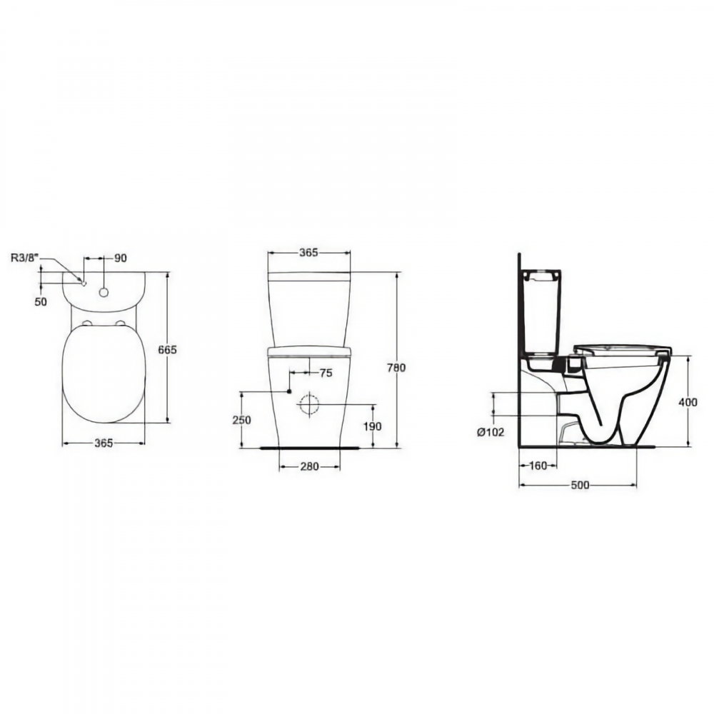 Set vas WC CONNECT evacuare laterala, rezervor ARC alimentare laterala si capac fix Ideal Standard [2]