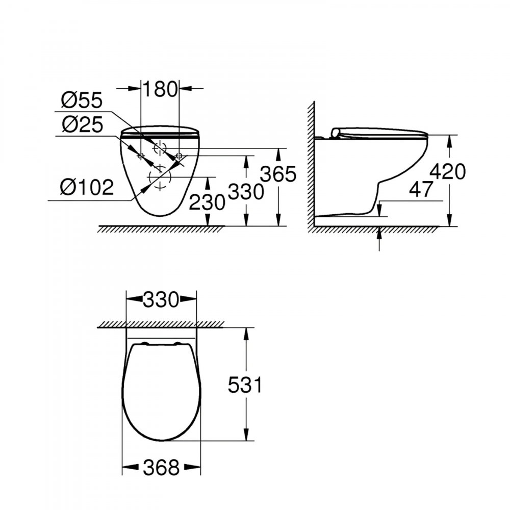 Set vas wc suspendat Grohe Bau Ceramic 53 x 37 cm si capac cu inchidere normala, alb [3]