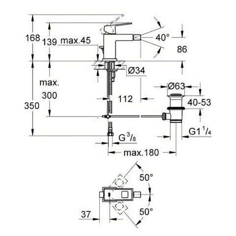 Baterie bideu Grohe Eurocube, monocomanda, crom [1]