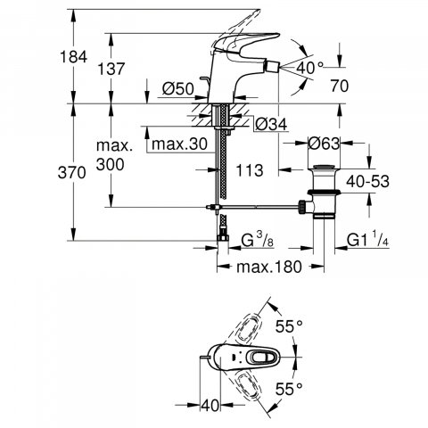 Baterie bideu Grohe Eurostyle, monocomanda, crom [1]