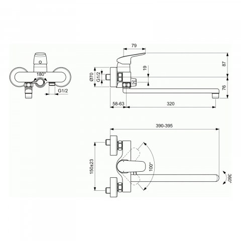Baterie pentru cada CERAFLEX cu pipa lunga 32 cm Ideal Standard [2]