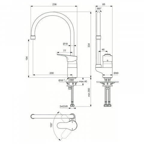Baterie bucatarie cu pipa tubulara inalta CERABASE Crom Ideal Standard [3]