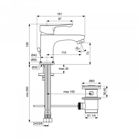Baterie pentru lavoar ALPHA cu ventil metalic Ideal Standard [1]