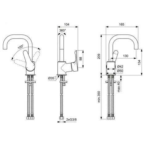 Baterie pentru lavoar ALPHA pipa tip C Ideal Standard [1]
