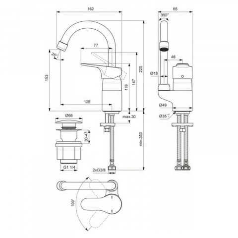 Baterie pentru lavoar cu pipa tubulara inalta CERABASE Crom Ideal Standard [3]