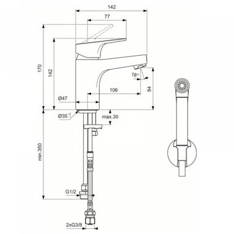 Baterie pentru lavoar H80 cu dus igienic CERABASE Crom Ideal Standard [5]