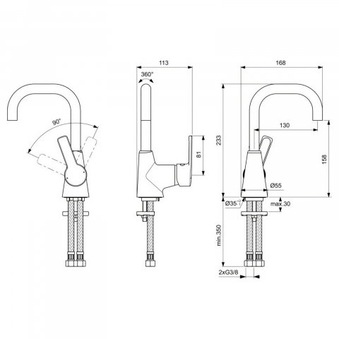 Baterie pentru lavoar lebada, fara ventil IdealStream Ideal Standard [3]