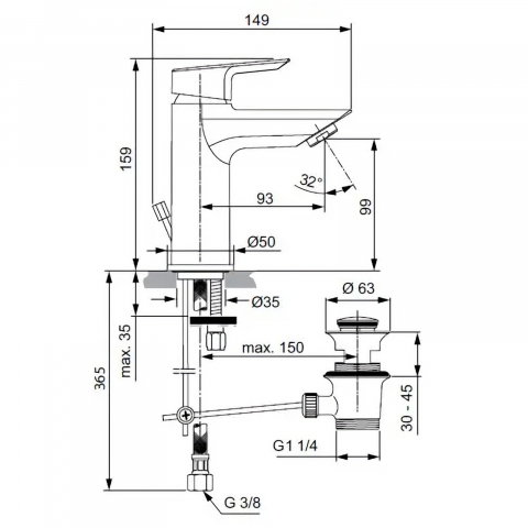 Baterie pentru lavoar TESI cu ventil Ideal Standard [1]