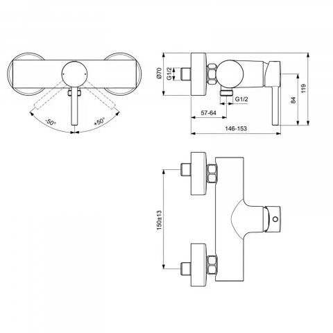 Baterie pentru dus, pe perete CERALINE Crom Ideal Standard [3]