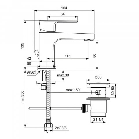 Baterie pentru lavoar CERAFINE D H80 cu ventil metalic Ideal Standard [1]