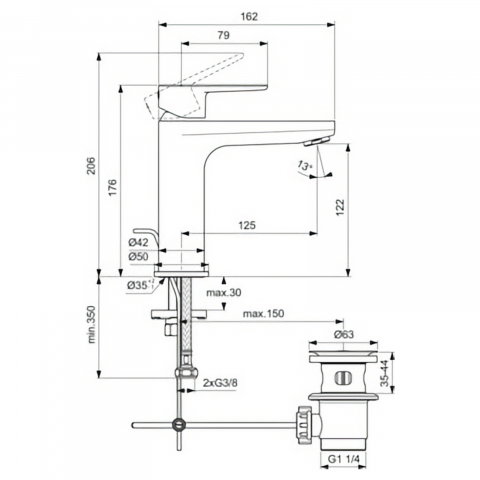 Baterie pentru lavoar H120 cu ventil metalic CERAFINE O Crom Ideal Standard [3]