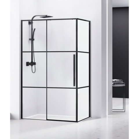 Cabina de dus dreptunghiulara INFINITY 100 x 80 x 200, finisaj negru mat, usa culisanta, sticla 6 mm Belform [1]