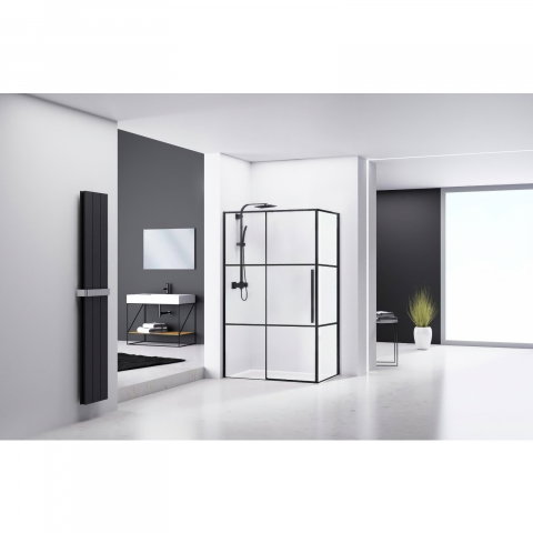 Cabina de dus dreptunghiulara INFINITY 120 x 80 x 200, finisaj negru mat, usa culisanta, sticla 6 mm Belform [2]