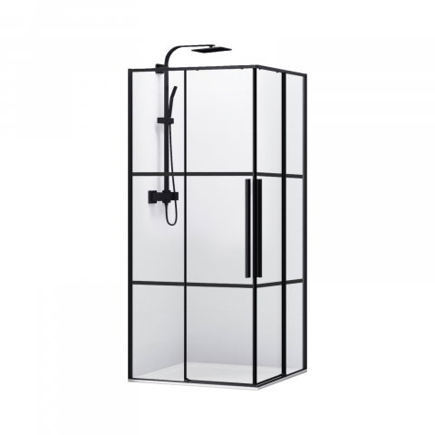 Baie - Cabina de dus patrata 80 x 80 x 200, finisaj negru mat, 2 usi culisante, sticla 6 mm INFINITY  Belform