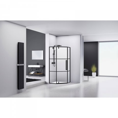 Cabina de dus pentagonala 80 x 80 x 200, finisaj negru mat, usa batanta, sticla 6 mm INFINITY Belform [2]