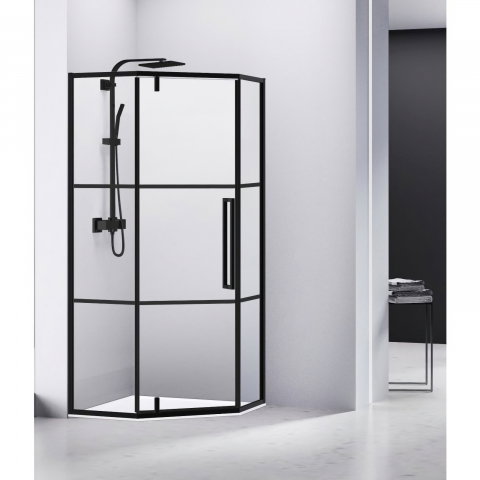 Cabina de dus pentagonala 80 x 80 x 200, finisaj negru mat, usa batanta, sticla 6 mm INFINITY Belform [1]