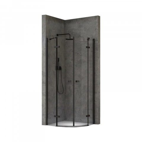 Baie - Cabina de dus semitorunda 80 x 80 x 200, finisaj negru mat, 2 usi batante, sticla clara 6 mm INFINITY  Belform