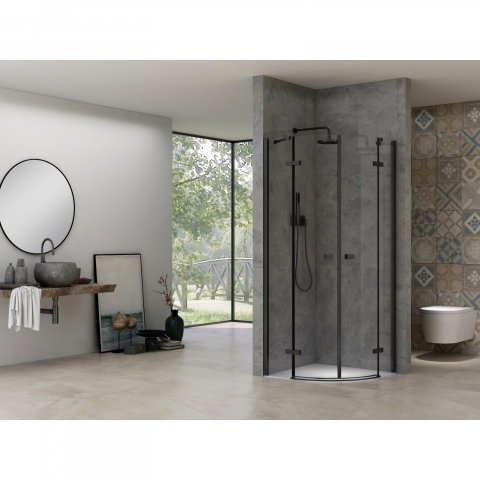 Cabina de dus semitorunda 80 x 80 x 200, finisaj negru mat, 2 usi batante, sticla clara 6 mm INFINITY  Belform [2]