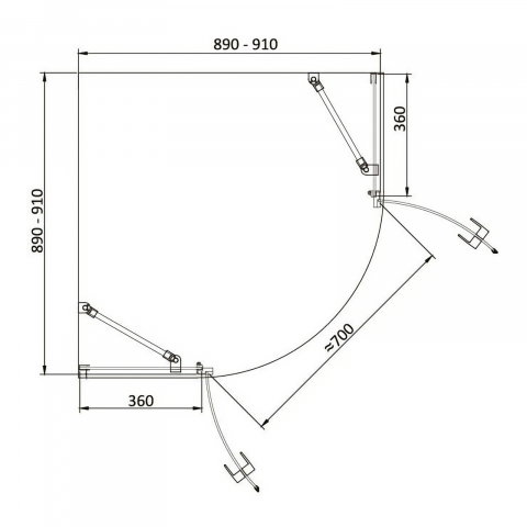 Cabina de dus semitorunda 90 x 90 x 200, finisaj negru mat, 2 usi batante, sticla clara 6 mm INFINITY Belform [6]
