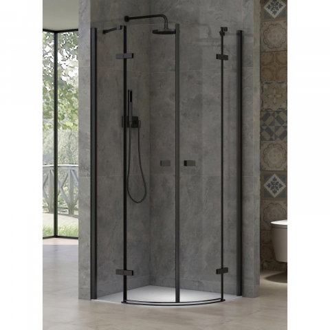 Cabina de dus semitorunda 90 x 90 x 200, finisaj negru mat, 2 usi batante, sticla clara 6 mm INFINITY Belform [1]