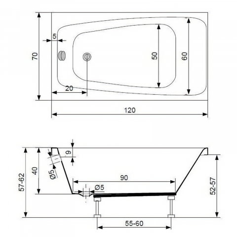 Cada de baie dreptunghiulara MINI 120 x 70 cm Belform [2]