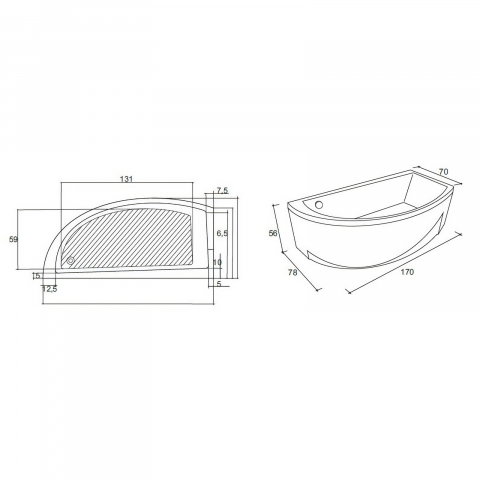Cada de baie Neo, stanga, alb 170 x 78 x 43 cm Fibrex [1]